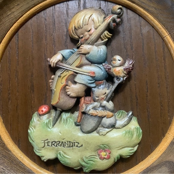 Vintage Fernandez Wood Carved Plate Happy Birthday 1972 Fernandez Picture Frame - Picture 3 of 10